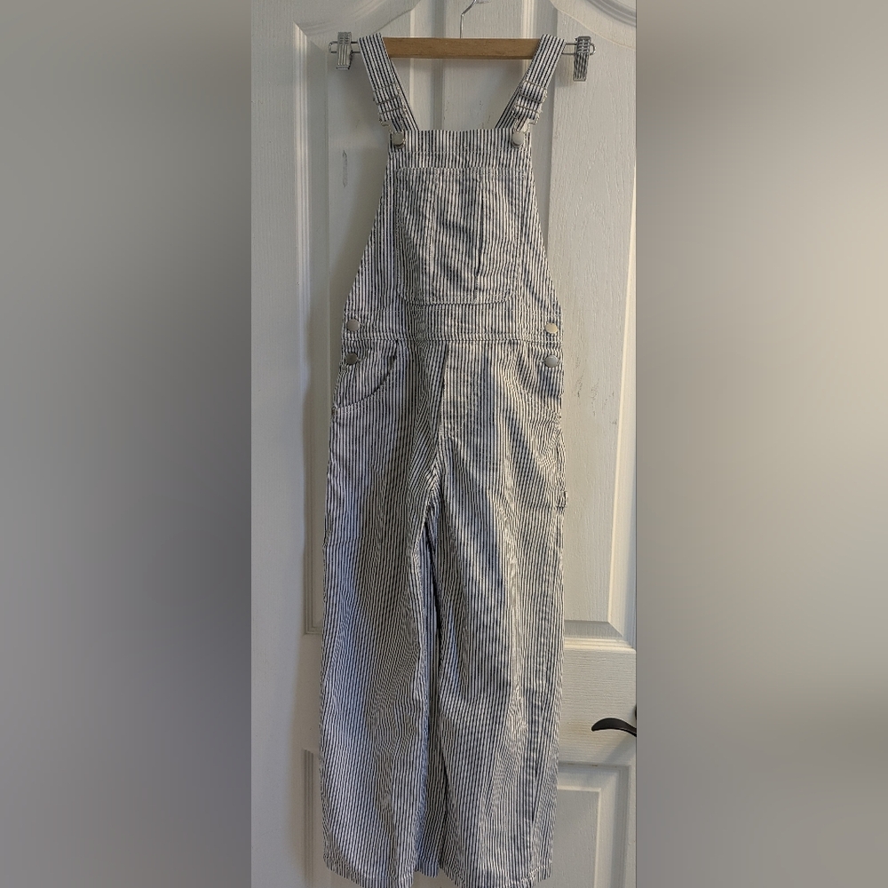 Zara Cotton Navy and White Pinstripe Overalls